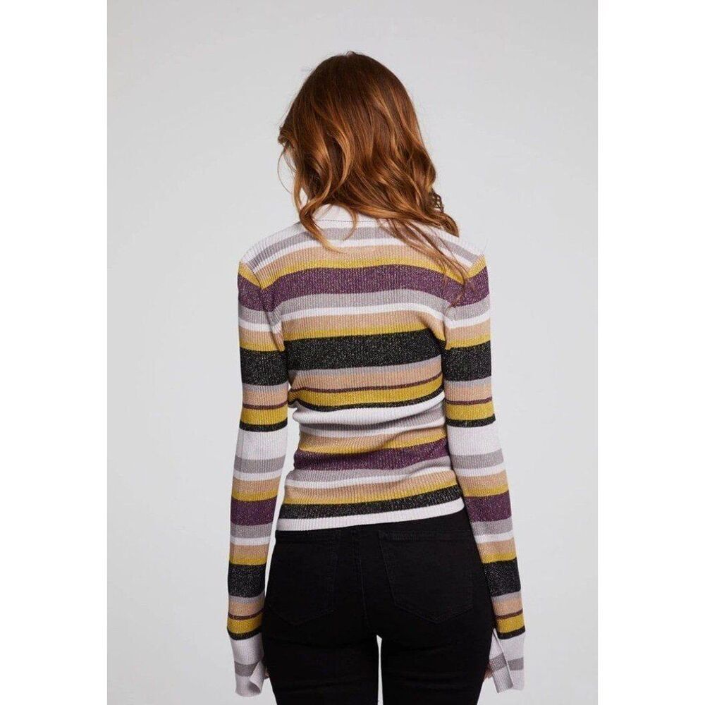 NEW Chaser Striped Flare Sleeve Top Winter Feminine Preppy Gossip Girl Chic - Picture 4 of 12